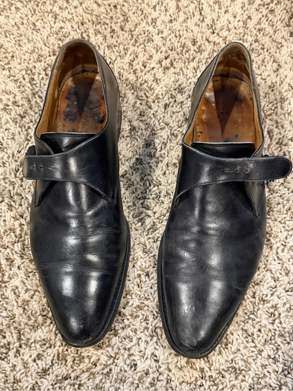 Men's Black Leather Single Monk Strap Derby Shoes
